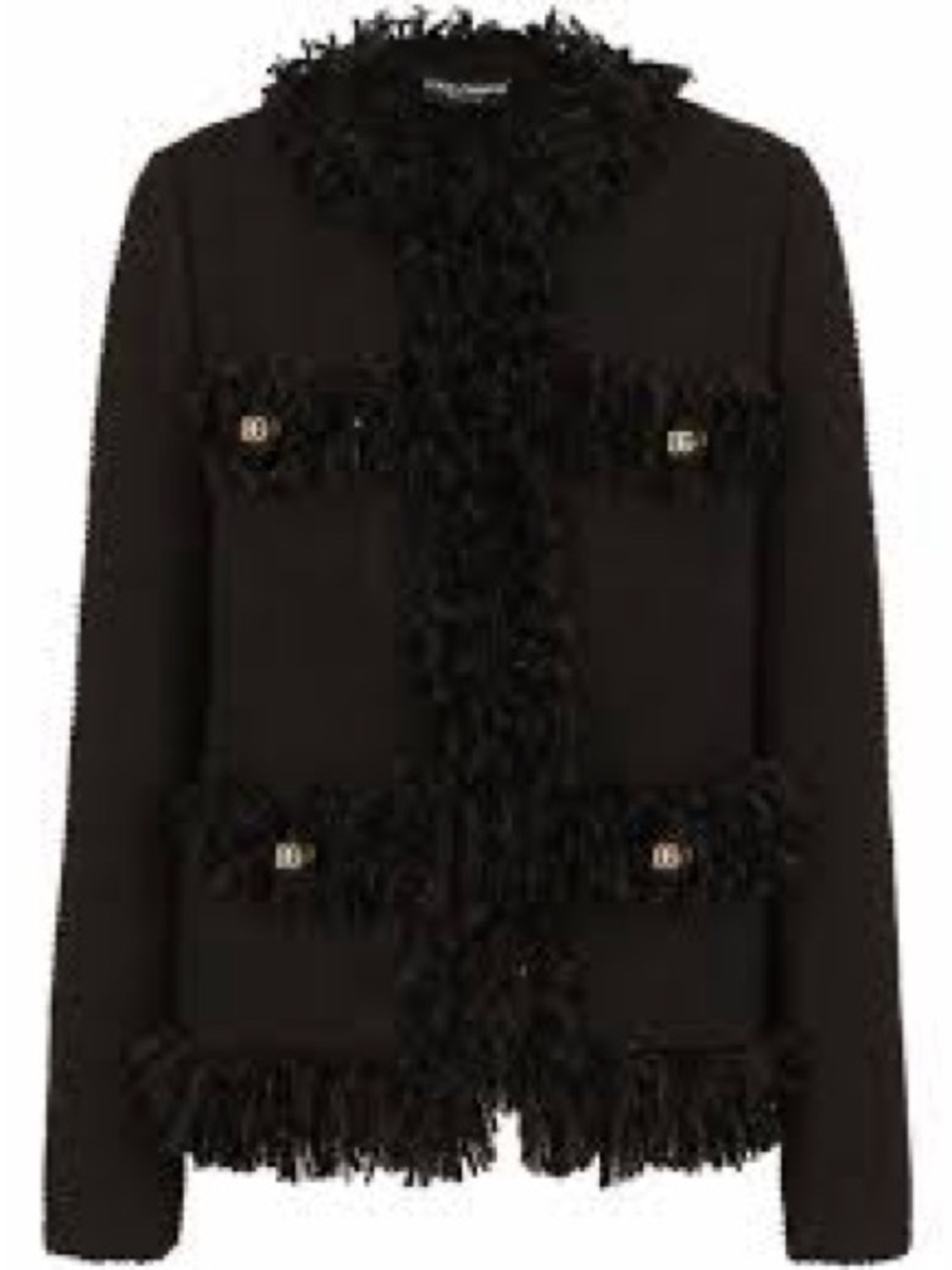 Solve & Gabbana Black Fringed Trim Tweed Jacket Size 40
